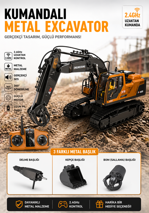 Metal Işıklı Sesli Full Fonksiyon Kepçe