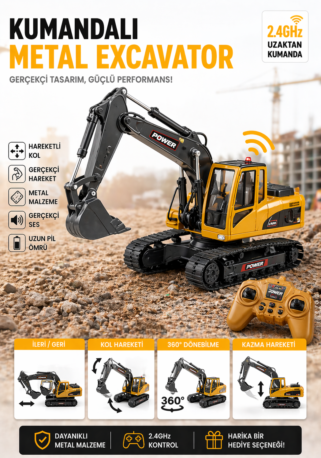 Metal Işıklı Sesli Full Fonksiyon Kepçe